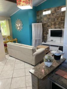 a living room with a couch and a tv at Pousada Chuá Chuá in Conservatória