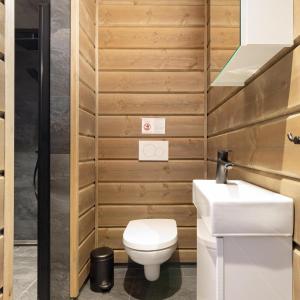 a bathroom with a toilet and a sink at Sigr Hytte 8p With Sauna in Vradal