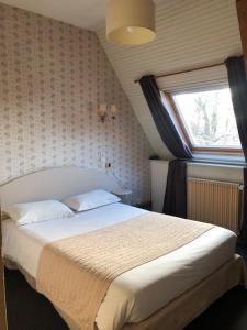a bedroom with a large bed with a window at Hôtel Moderne in Gisors