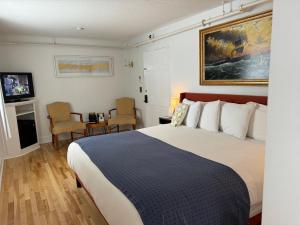 a hotel room with a bed and a tv at Queen Anne's Revenge in Bar Harbor