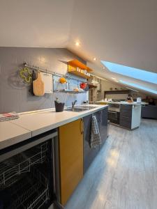 a large kitchen with a stove and an oven at Avigliana Einaudi in Avigliana