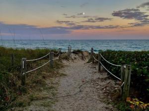 a dirt path to the beach with a fence at Oceans Beach Resort 735 in Deerfield Beach