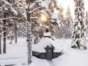 a snow man in a bird house in the snow at Holiday Home Tikkatupa by Interhome in Levi