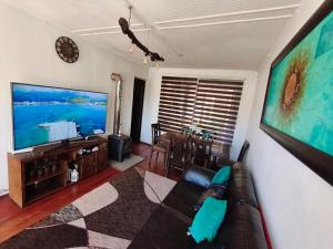 a living room with a couch and a flat screen tv at Hospedaje Luna in Valdivia