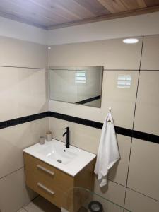 a bathroom with a sink and a mirror at ALHAMBRA location saisonnière in Sainte-Rose +3 photos