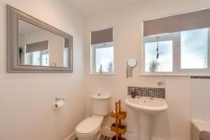 a bathroom with a toilet and a sink and a mirror at 3 Bed in Braunton oc-b29581 in Braunton +34 photos