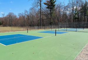 a tennis court with two tennis courts at 2 Lakefront Cottages with Docks, Bikes, BBQ in Newaygo