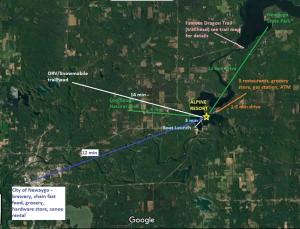 a map of the proposed route for the upgrade at Waterfront Suite with Dock, Firepit, BBQ in Newaygo +22 photos