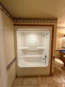 a bathroom with a bath tub and a toilet at Angelina Motel in Lufkin