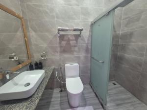 a bathroom with a white toilet and a sink at Aasna Inn in Thulusdhoo +47 photos