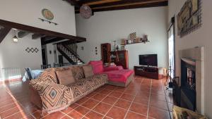 a living room with a couch and a tv at Rioja en calma in Villalobar de Rioja
