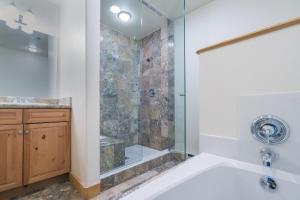 a bathroom with a shower and a bath tub at Bear Creek Lodge 209C in Telluride