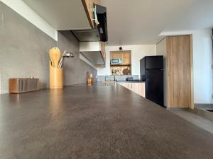 a large kitchen with a counter top in a room at Escale à Boisinges in Viuz-en-Sallaz