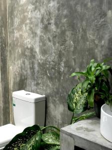 a bathroom with a toilet and some plants at THE ISLaNDERS in Ahangama +78 photos