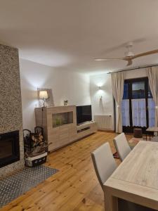 a living room with a fireplace and a television at Les 3 Valls in Llavorsí