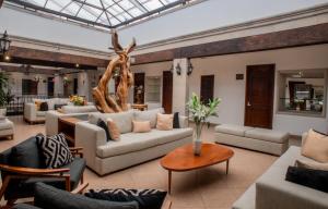 a living room with couches and a tree at Hotel La Casona 30 in San Miguel de Allende