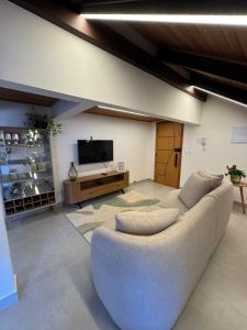 a living room with a couch and a tv at Loft Itália in Santa Teresa