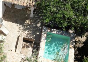 an overhead view of a swimming pool with a green door at Can Joseph I Can Toni Platera in Sant Francesc Xavier