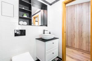 a bathroom with a sink and a toilet at Horský apartmán Kuba in Bedřichov +29 photos
