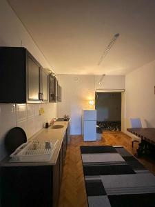 a kitchen with a sink and a counter top at Hostel 8 in Prishtinë