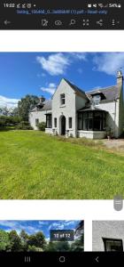 two pictures of a white house with a grass yard at Woodside House in Crook of Alves