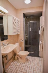 a bathroom with a toilet and a sink and a shower at Villa Marstrand in Marstrand +57 photos
