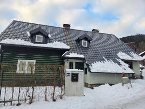 a house with snow on the roof at U Studánky in Drnovec