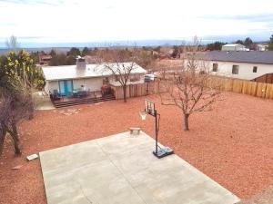 an overhead view of a basketball hoop in a yard at Sandstone Gazing big backyard Sleeps 10 in Kanab