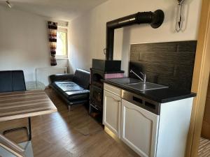 a kitchen with a sink and a couch in a room at Apartment Obervellach in Obervellach +2 photos