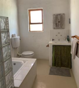 a white bathroom with a toilet and a sink at AGAVE HOUSE in Prince Albert +44 photos