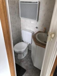a small bathroom with a toilet and a sink at Studio AG in Mellet +18 photos
