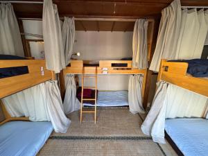 a room with two bunk beds and a ladder at Peace House Showa in Osaka