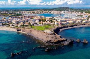 an aerial view of a city and the ocean at Studio Cosy avec terrasse et parking privé in Cap d'Agde