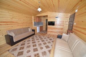 a living room with a couch and a tv at Hamsiköy Seyirtepe Butik Otel in Hamsikoy