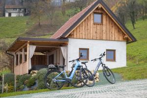 two bikes parked in front of a house at Glamping Podgoro with private hot tube - Rogatec in Rogatec