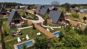 an aerial view of a house with a swimming pool at AYBELYA TATİL KÖYÜ in Bafra