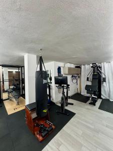 a room with a gym with a punching bag and weights at LM House 01 in Lonato