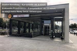 a building with a sign in front of it at Mokka Apartament in Warsaw