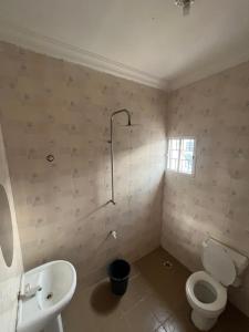 a bathroom with a white toilet and a sink at Funkytee Apartments in Isasi
