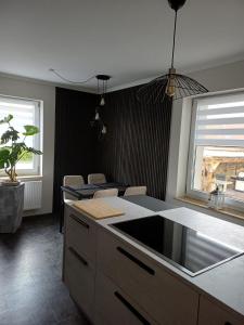 a kitchen with a sink and a counter top at FeWo Sasa in Blankenburg
