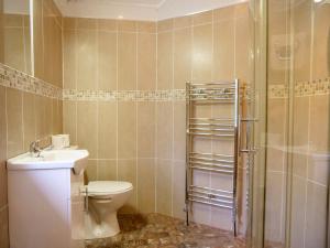a bathroom with a toilet and a sink and a shower at Orchard House - Dingle Town Centre in Dingle +45 photos