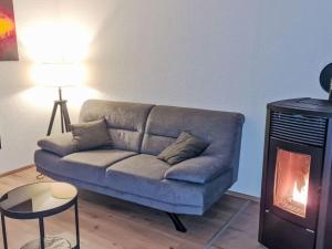 a living room with a couch and a fireplace at Apartment Dornröschen by Interhome in Frankenau