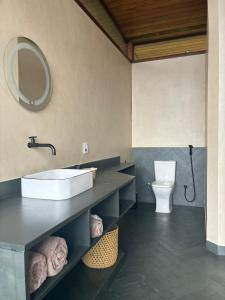 a bathroom with a sink and a toilet at Fazenda 101 in Ilhéus