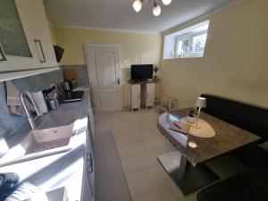 a kitchen with a sink and a counter top at Ferienwohnung Bachklang Oberprechtal in Elzach