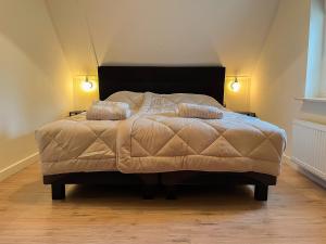 a bedroom with a bed with two pillows on it at Huize Sallandse Stilte in Heeten