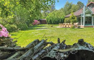 a yard with a fire pit and a house at Nice Home In Højby With Sauna in Højby