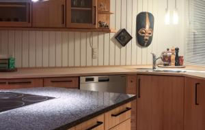 a kitchen with a sink and a counter top at Amazing Home In Juelsminde With House Sea View in Juelsminde