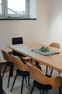 a table and chairs in a room at Apartmá Oberleithnerův palac in Šumperk