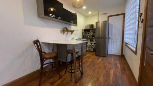 a small kitchen with a counter and a refrigerator at Espacio Innata in Punta Arenas