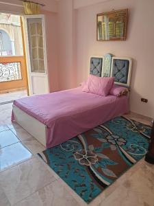 a bedroom with a large bed with a rug on the floor at Apartment Alexandria City Center in Alexandria
